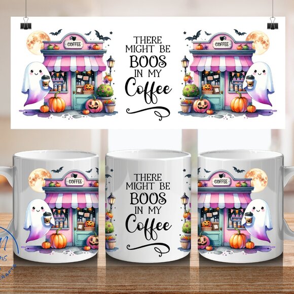 Cute Ghost Halloween Mug, Funny Ghost Hot Chocolate Mug, Halloween Coffee Gift - Picture 1 of 5